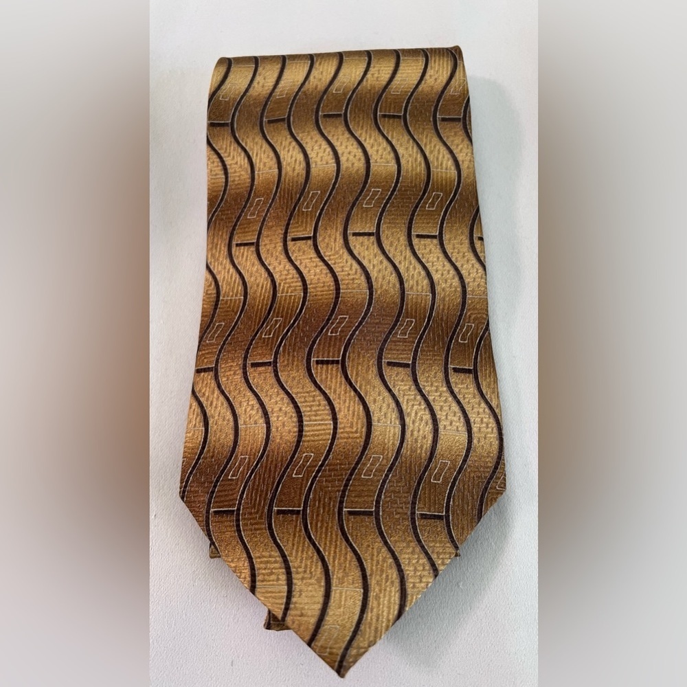 Mens Retro Neck Tie 58”X‎ 4” ENRICO GUCCINI 100% Silk Brown  Black Pattern